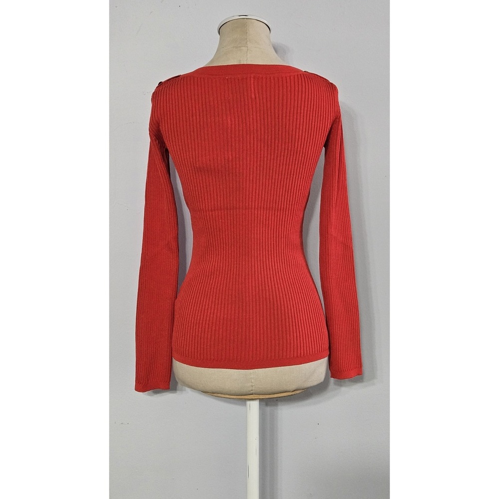 Elie Tahari Women's Red Knit  Long-sleeve Sweater With Gold Shoulder Buttons - Picture 2 of 8